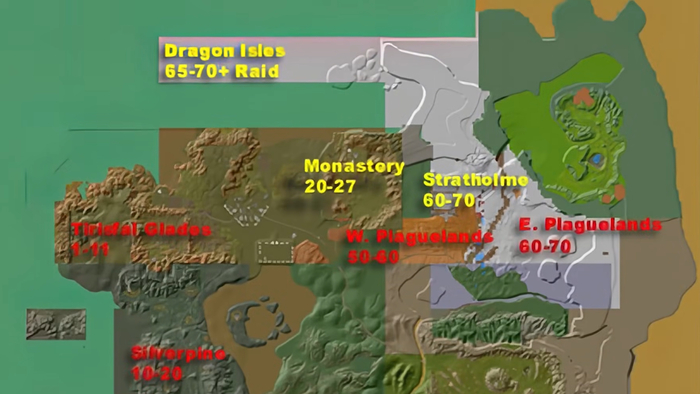 Фрагмент карты с пометкой Dragon Isles 65-70+ Raid