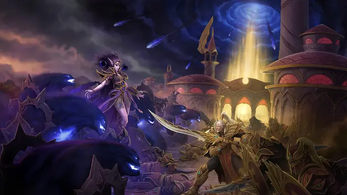 Сражение Бездны с эльфийскими воинами в World of Warcraft