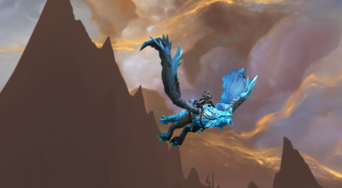 Ледяной дракон во время Высшего пилотажа над горами в WoW Ускорение прокачки 80–90 за счёт баффов опыта и Высшего пилотажа
