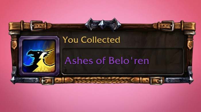 Уведомление о получении маунта Ashes of Belo'ren в игре Уведомление о добавлении маунта Пепел Бело'рена в коллекцию
