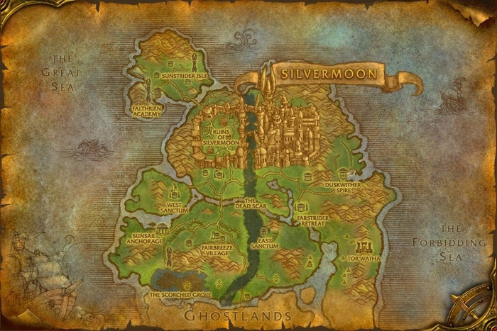 Карта зоны Лес Вечной Песни с Луносветом в World of Warcraft Переработанная карта Леса Вечной Песни и Луносвета для TBC