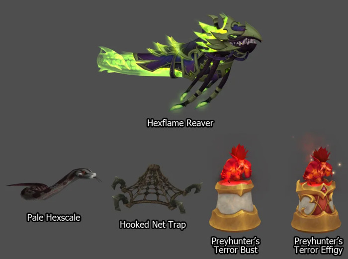 Маунт Hexflame Reaver, питомец Pale Hexscale, ловушка Hooked Net Trap