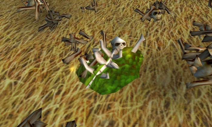 Могильный мох у скелета
